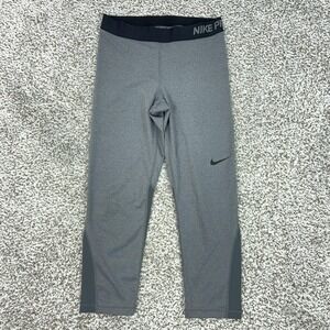 Nike Pro Pants Womens Medium Gray Compression Leggings Dri-FIT Running Athletic